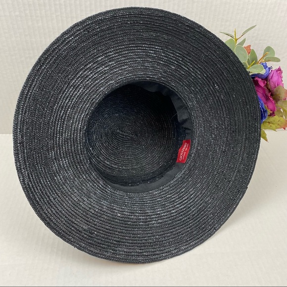 Fancy Black Wide Brim Hat 🎩 For the Races Saratoga Belmont Kentucky Derby - Picture 6 of 7